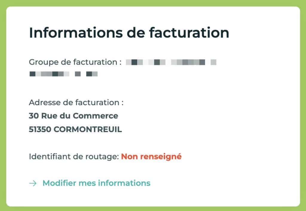 Ajouter une carte « Informations de facturation » pour les clients GC, MM et COLOC sur la page Factures